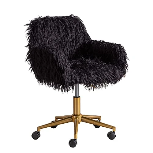 KCC Fluffy Office Desk Chair, Faux Fur Modern Swivel Armchair With Wheels, Soft Comfy Fuzzy Elegant Accent Makeup Vanity Chairs For Women Girls, Home Living Dressing Room Bedroom, Black 1 KCC Fluffy Office Desk Chair, Faux Fur Modern Swivel Armchair With Wheels, Soft Comfy Fuzzy Elegant Accent Makeup Vanity Chairs For Women Girls, Home Living Dressing Room Bedroom, Black