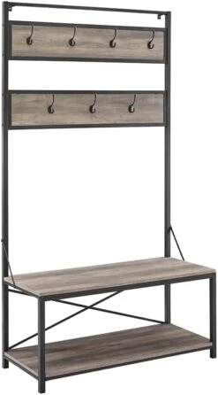 Walker Edison August Modern Farmhouse X Back Hall Tree With Bench, 72 Inch, Grey Wash -Songmics Furniture Shop 41GN246BKNL. AC