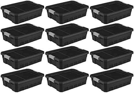 Sterilite 7.5 Gallon Stackable Rugged Industrial Storage Tote Containers With Gray Latching Clip Lids For Garage, Attic, Or Worksite, Black (6 Pack) 8 Sterilite 7.5 Gallon Stackable Rugged Industrial Storage Tote Containers With Gray Latching Clip Lids For Garage, Attic, Or Worksite, Black (6 Pack) - Image 8