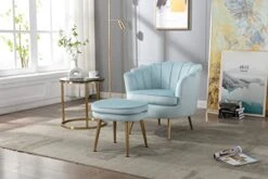 Modern Velvet Accent Chair With Ottoman Set, Upholstered Tufted Barrel Chair Leisure Chair With Footrest And Metal Legs For Living Reading Room Bedroom Office (Light Blue) -Songmics Furniture Shop 41GSdvbwTXL