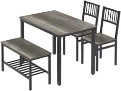 Teraves Dining Table Set For 4/Computer Desk,Kitchen Table With 2 Chairs And A Bench,Table And Chairs Dining Set 4 Piece Set For Dining Room (Black Oak+Black Frame, 110CM) -Songmics Furniture Shop 41GVsy234ML. AC 1