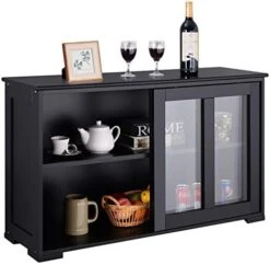 Giantex Buffet Sideboard, Wood Credenza With Sliding Doors, Storage Cabinet With Adjustable Shelf, Modern Console Table, Kitchen Cupboard, Buffet Pantry, Living Room Dining Room Furniture (Black) -Songmics Furniture Shop 41GaIoymJL. AC