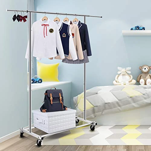 Simple Trending Standard Rod Clothing Garment Rack, Rolling Clothes Organizer On Wheels For Hanging Clothes, Chrome 1 Simple Trending Standard Rod Clothing Garment Rack, Rolling Clothes Organizer On Wheels For Hanging Clothes, Chrome