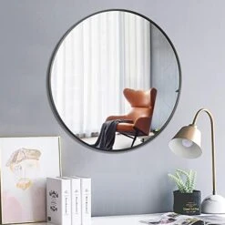 PexFix 36'' Wall Round Mirror, Wall-Mounted Mirror Decorative Mirror Aluminum Alloy Frame, Beveled Accent Mirror Large Round Mirror For Bedroom, Bathroom Entryway, Vanity, Dining Room(Black) 12 PexFix 36'' Wall Round Mirror, Wall-Mounted Mirror Decorative Mirror Aluminum Alloy Frame, Beveled Accent Mirror Large Round Mirror For Bedroom, Bathroom Entryway, Vanity, Dining Room(Black) -Songmics Furniture Shop 41GcTGgisIL