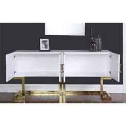 Meridian Furniture Beth Collection Modern | Contemporary Sideboard Buffet, Rich Gold Stainless Steel Base, White Laquer Finish, 64" W X 18" D X 31" H, Cabinet -Songmics Furniture Shop 41Gj2qzgvHL