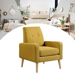 Funkeen Modern Accent Chairs Set Of 2 Living Room Arm Chairs Comfy Upholstered Fabric Chair With Arms Button Tufted Single Sofa Chair For Bedroom Dorm Apartment Office Small Spaces Mustard Yellow -Songmics Furniture Shop 41GkoOR7aGL
