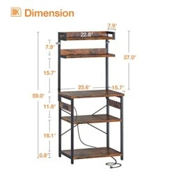 ODK Bakers Rack With Power Outlet, Microwave Stand With Storage 5-Tiers, Kitchen Rack Storage Shelf 16.5 * 23.6 * 59 Inches,Coffee Bar Microwave Rack,Rustic Brown -Songmics Furniture Shop 41GqOzoFfoL