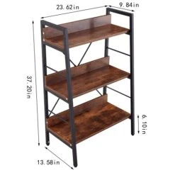 GOAWGO Bookshelf Ladder, Living Room Wood And Metal Stairs Freestanding Display Plant Bookshelves, Home Office, Living Room, Bedroom, Kitchen, Rustic Brown (Three Layers) -Songmics Furniture Shop 41Gqj3rc76L
