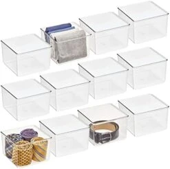 MDesign Long Plastic Drawer Organizer Box, Storage Organizer Bin Container; For Closets, Bedrooms, Use For Leggings, Socks, Ties, Jewelry, Accessories - Lumiere Collection - 12 Pack - Clear -Songmics Furniture Shop 41GsNhVHMKL. AC