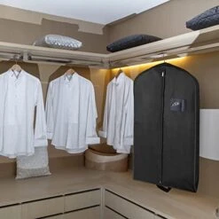 Garment Bags For Travel 43" 2 Pack, Hoprfire Suit Garment Covers With 4" Gussetes For Closet Storage For Men Breathable Foldable Hanging Bags Waterproof For Suit, Clothes, Custom, Tuxedo, Shirts, Coat