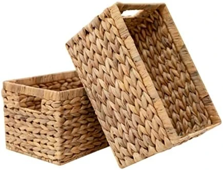 HOMESTEAD Water Hyacinth Storage Baskets, Long Narrow Rectangular Wicker Baskets For Bedroom, Living Room, Bathroom, Shelves - Set Of 2 8 HOMESTEAD Water Hyacinth Storage Baskets, Long Narrow Rectangular Wicker Baskets For Bedroom, Living Room, Bathroom, Shelves - Set Of 2 - Image 8