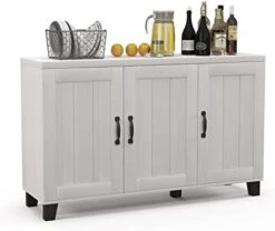 Giantex Buffet Cabinet Kitchen Storage Cupboard - 3 Door Sideboard With Adjustable Shelves, Cable Management Holes, Anti-Tipping Kits, Coffee Bar Console Cabinet For Living Room (Brown) -Songmics Furniture Shop 41GwivU0IsL. AC