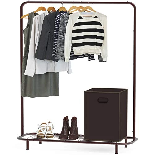 Simple Houseware Clothing Rack With Industrial Pipe And Bottom Shelves, Bronze 1 Simple Houseware Clothing Rack With Industrial Pipe And Bottom Shelves, Bronze
