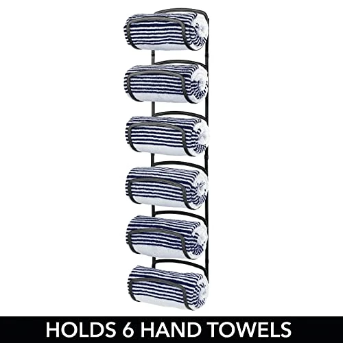 MDesign Steel Towel Holder For Bathroom Wall - Wall Mounted Organizer For Rolled Towels And Bath Robes - Six Level Wall Mount Towel Storage Rack - Bathroom Towel Organizer - Hyde Collection - Black 4 MDesign Steel Towel Holder For Bathroom Wall - Wall Mounted Organizer For Rolled Towels And Bath Robes - Six Level Wall Mount Towel Storage Rack - Bathroom Towel Organizer - Hyde Collection - Black - Image 4