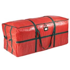 Zober Christmas Tree Storage Bag - Open Top, Quilted Christmas Tree Storage Box For Disassembled Trees Up To 9 Feet With Carry Handles And Dual Zipper - 59x24x24 Inches, Red