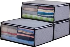 Astro Clothes Storage Bags, 3 Pack Clothes Storage Bins Foldable Closet Organizers With Activated Carbon , Breathable Material, Zipper, Clear Window For Sweaters, Coats, T-shirts, Blankets Grey, 171-01