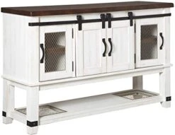 Signature Design By Ashley Valebeck Farmhouse -Dining Room Server Or Buffet, White & Brown