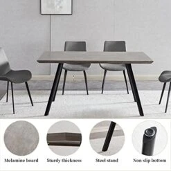 ZckyCine Modern Mid-Century Dining Table 5-Piece Kitchen Table Set For 4 People Rectangular Solid Wood Dining Table With 4 Upholstered Leather Chairs