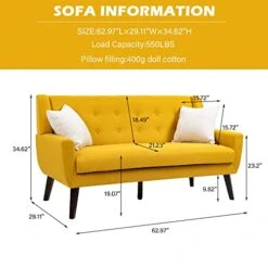UIXE 3 Piece Indoor Comfy Sectional Sofa With Accent Chairs For Living Room, Linen Fabric Couch Modern Bedroom Loveseat 2-Seat Armchair For Home Apartment Small Space (Yellow) -Songmics Furniture Shop 41H6DctyROL