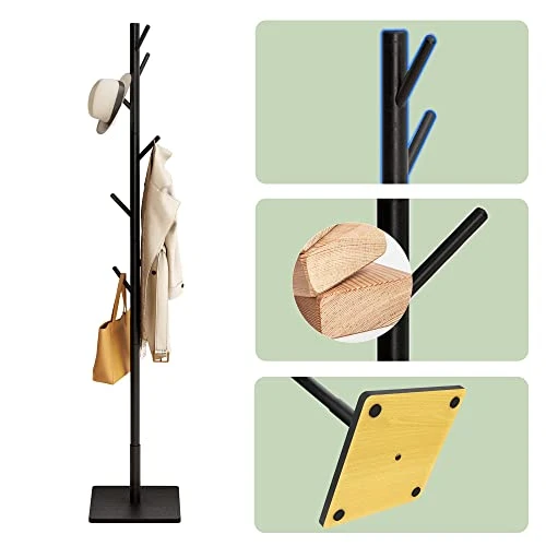 JOISCOPE Wooden Coat Rack Freestanding, Sturdy Coat Tree With 3 Adjustable Sizes, 8 Hooks And Easy To Assemble Coat Hanger For Coats, Hats, Scarves, Clothes And Handbags,Square(Black) 6 JOISCOPE Wooden Coat Rack Freestanding, Sturdy Coat Tree With 3 Adjustable Sizes, 8 Hooks And Easy To Assemble Coat Hanger For Coats, Hats, Scarves, Clothes And Handbags,Square(Black) - Image 6
