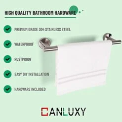 CANLUXY Brushed Nickel Towel Bar For Bathroom With 2 Hooks - Towel Holder For Kitchen - 304 Stainless Steel, Modern Towel Bar Brushed -Songmics Furniture Shop 41HB3HavIiL