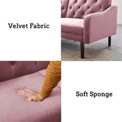 Olela Futon Sofa Bed Convertible Couch Bed With Armrests Modern Living Room Velvet Sofa Bed, Folding Recliner Futon Couch Sleeper Set With Wood Legs, Pink - Velvet -Songmics Furniture Shop 41HBRPHyEwL