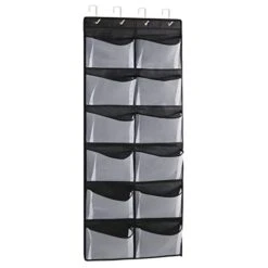QWKIT Over The Door Shoe Organizer, 12 Extra Large Mesh Pockets Hanging Shoe Organizer,Closet Organizers And Storage Hanging, Over The Door Shoe Boots Rack With 4 Metal Hooks (Black)