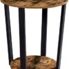 EKNITEY Wood Round End Table - 19.7" Dia. Side Table With Storage Small Table With Sturdy Metal Frame For Living Room Bedroom Couch Snack And Sofa 2-Tier