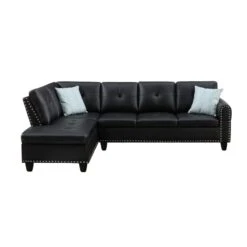 Trent Home Transitional Faux Leather Sectional Sofa With Ottoman In Black