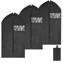 Magicfly Garment Bags For Suits, 42 Inch Suit Cover Bag For Men Travel, Hanging Cover For Men Suits Full Zipper, Pack Of 3, Black