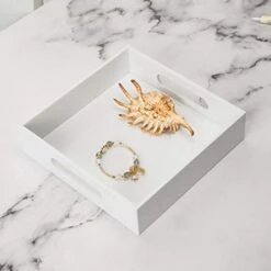 KEVLANG White Sturdy Acrylic Tray With Handles-8x8 Inch- Countertop Organizer Tray For Kitchen,Bathroom,Office- Storage Box For Cosmetics, Jewelry,Toiletries,Toy,Gadgets -Songmics Furniture Shop 41HIzhxqpVL