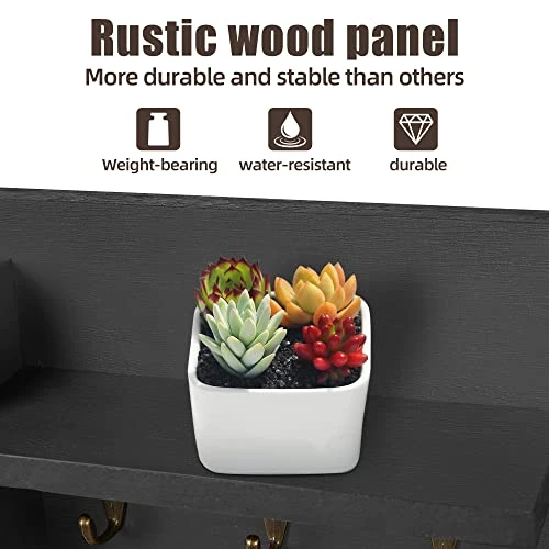 Heylor Key Holder For Wall, Mail And Key Hanger Wall Mount With Double Key Hook And Hat Coat Rack Shelf Decor,Key Organizer Suitable For Entryway, Hallway, Dog Leashes,House And Living Room, Black 2 Heylor Key Holder For Wall, Mail And Key Hanger Wall Mount With Double Key Hook And Hat Coat Rack Shelf Decor,Key Organizer Suitable For Entryway, Hallway, Dog Leashes,House And Living Room, Black - Image 2