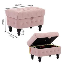 Artechworks Storage Coffee Table Ottoman, Button Tufted Velvet Upholstery Footstool Bed Ottoman For Living Room, Home Office, Space-Saving Storage Toy Box Stool, Pink -Songmics Furniture Shop 41HQ88hoxcS