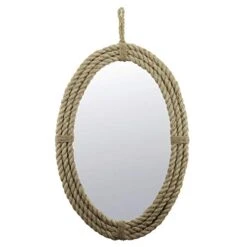 Stonebriar Decorative Oval Rope Mirror With Hanging Loop, Unique Wall Décor, Tan