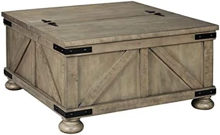 Signature Design By Ashley Wystfield Farmhouse Square Storage Coffee Table With Hinged Lift Top, Distressed White 8 Signature Design By Ashley Wystfield Farmhouse Square Storage Coffee Table With Hinged Lift Top, Distressed White - Image 8