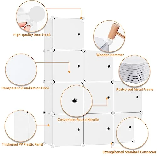 C&AHOME Cube Storage Organizer With Doors, 9-Cube Shelf, Closet Cabinet, DIY Plastic Modular Bookshelf, Storage Shelves Ideal For Bedroom,Living Room,36.6”L X 12.4”W X 36.6”H Milky USHS3009M-DOOR 5 C&AHOME Cube Storage Organizer With Doors, 9-Cube Shelf, Closet Cabinet, DIY Plastic Modular Bookshelf, Storage Shelves Ideal For Bedroom,Living Room,36.6”L X 12.4”W X 36.6”H Milky USHS3009M-DOOR - Image 5