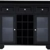 Kings Brand Furniture Buffet Server Sideboard Cabinet With Wine Storage, Black