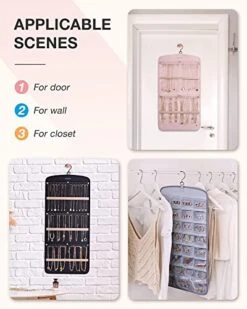 BAGSMART Hanging Jewelry Organizer, Necklace Holder Anti-tangle Earrings Rings Hanger With 20 Jewelry Bags Travel Storage Roll With Pockets Hang On Closet, Wall, Door,1 Piece, Large, Black -Songmics Furniture Shop 41HmG3ugLvL