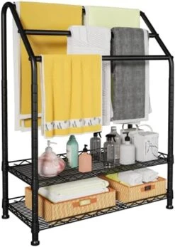 Bathroom Free Standing Towel Rack, FUTASSI Heavy Duty Metal Blanket Ladder Holder For Living Room, Floor Towel Stand And Bathroom Organizers And Storage, 16.1" W X 11.8" D X 46.8" H, Black -Songmics Furniture Shop 41HniuapFpL. AC