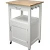 EHemco Kitchen Island Cart On Wheels With Drawer, Storage Cabinet, Shelf And Natural Solid Hardwood Top, White Base