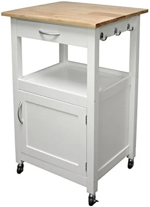 EHemco Kitchen Island Cart On Wheels With Drawer, Storage Cabinet, Shelf And Natural Solid Hardwood Top, White Base 8 EHemco Kitchen Island Cart On Wheels With Drawer, Storage Cabinet, Shelf And Natural Solid Hardwood Top, White Base - Image 8