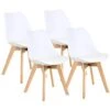 LSSBOUGHT Modern Style Dining Chairs,Shell Lounge Plastic Chair With Soft Padded Seat And Solid Wooden Legs Set Of 4 (White)