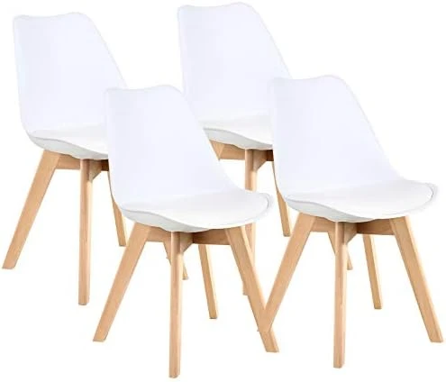 LSSBOUGHT Modern Style Dining Chairs,Shell Lounge Plastic Chair With Soft Padded Seat And Solid Wooden Legs Set Of 4 (White) 6 LSSBOUGHT Modern Style Dining Chairs,Shell Lounge Plastic Chair With Soft Padded Seat And Solid Wooden Legs Set Of 4 (White) - Image 6