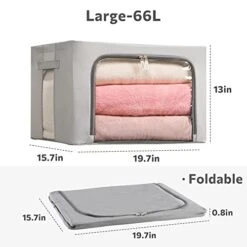 3Pack Frame Storage Box - Clothes Storage Bin Bags Oxford Fabric Foldable Stackable Container Organizer Set With Clear Window & Carry Handles Large Capacity (Grey, Large-66L) -Songmics Furniture Shop 41ICKlvNOOL
