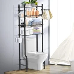 Azmall Over The Toilet Storage - 4 Tier Bathroom Organizer Over Toilet Shelf Rack Bathroom Space Saver Toilet Stand Shelves Above Toilet Organizer, Black