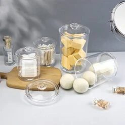 Acrylic Laundry Room Organization Jars, 4 Pcs Laundry Containers For Organizing With 2 Scoops & Labels, Clear Laundry Jars For Detergent Powder, Dryer Balls,Pods, Scent Boosters, Laundry Room Storage -Songmics Furniture Shop 41ICYU8MWsL