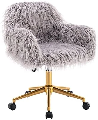 KCC Fluffy Office Desk Chair, Faux Fur Modern Swivel Armchair With Wheels, Soft Comfy Fuzzy Elegant Accent Makeup Vanity Chairs For Women Girls, Home Living Dressing Room Bedroom, Black 7 KCC Fluffy Office Desk Chair, Faux Fur Modern Swivel Armchair With Wheels, Soft Comfy Fuzzy Elegant Accent Makeup Vanity Chairs For Women Girls, Home Living Dressing Room Bedroom, Black - Image 7
