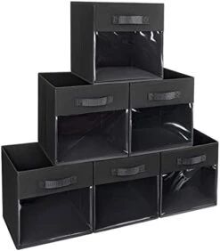 DIMJ Cube Storage Bins, 3 Packs Clear Window Fabric Storage Bin Organizer For Closet Shelves Home Storage Cubes Organizer With Handles -Songmics Furniture Shop 41IJp4KzISL. AC