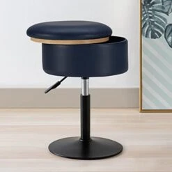Leather Storage Ottoman Vanity Stool, 18" To 23" Height Adjustable Foot Stool Upholstered Round Footrest Coffee Table Top Cover, Modern Accent Stools,360° Swivel Makeup Stool For Living Room Bedroom -Songmics Furniture Shop 41IK eWghlL. AC
