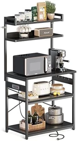 ODK Bakers Rack With Power Outlet, Microwave Stand With Storage 5-Tiers, Kitchen Rack Storage Shelf 16.5 * 23.6 * 59 Inches,Coffee Bar Microwave Rack,Rustic Brown -Songmics Furniture Shop 41ILZEhpwL. AC